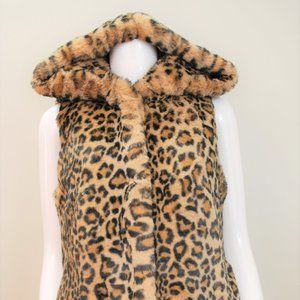 CARMEN MARC VALVO Faux Fur LEOPARD Hooded Vest NWT
